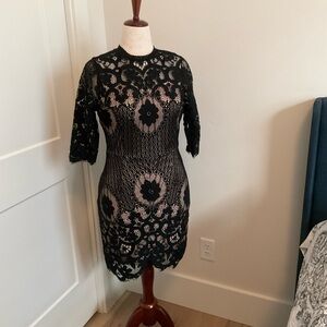 Soieblu Black Floral Lace Long Sleeve Dress